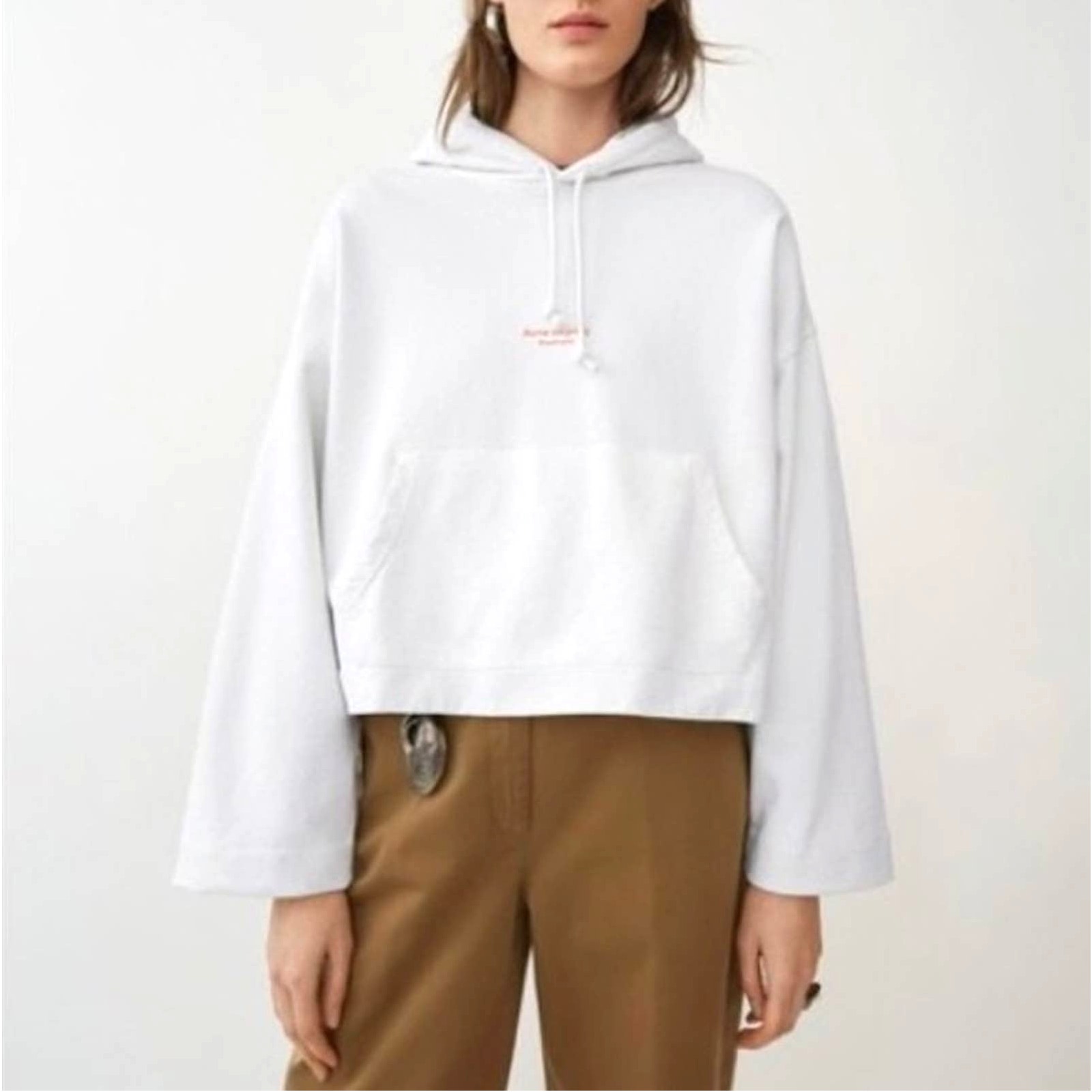 Nwt Acne Studios White Joghy Cropped Logo Oversized Hoodie Size Xs